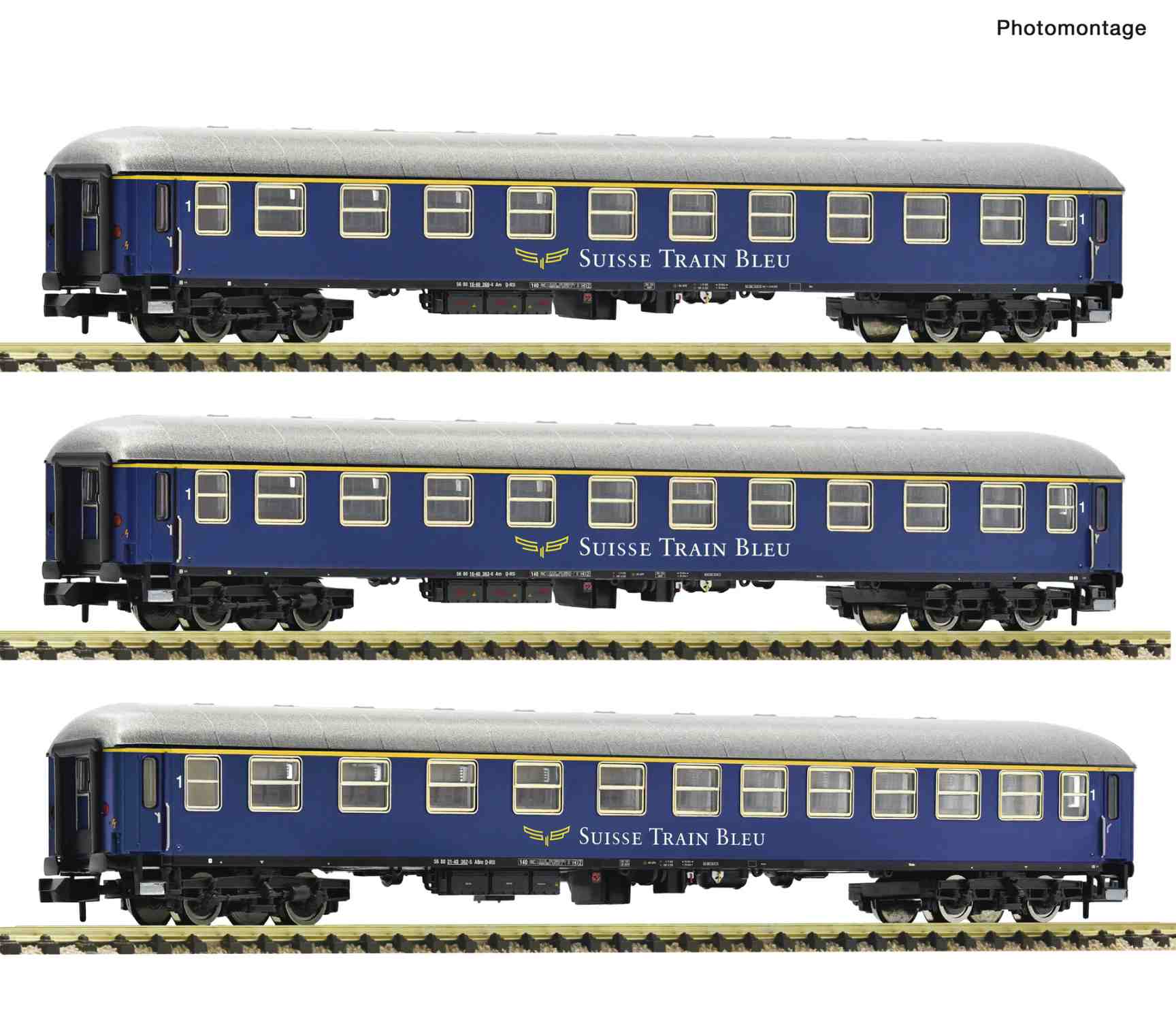 3er Set Personenwagen Suisse Train Bleue