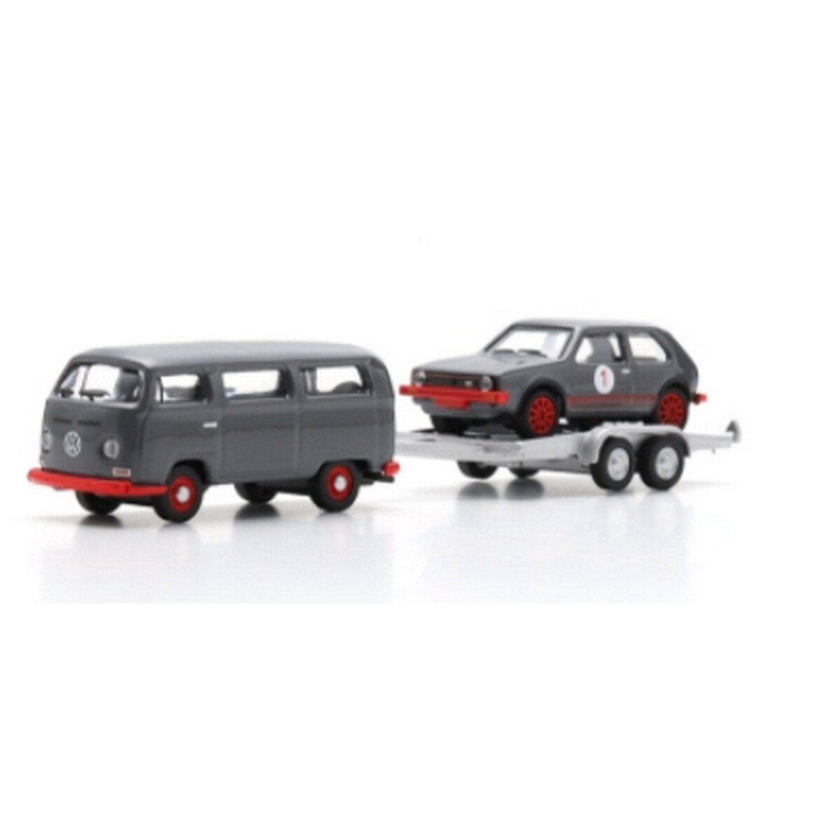 1:87 VW T2 Bus m.Anh. VW Golf I GTI